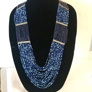 BOHO Blue and Navy Wide and Long Hippie Necklace